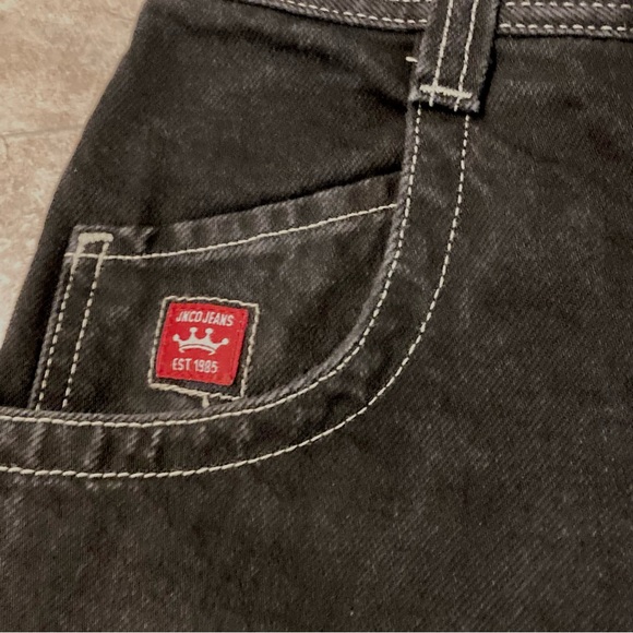 Vintage Y2K 90s JNCO Black Crown Logo Baggy Denim Shorts Size 29 Skater Grunge - Picture 4 of 13